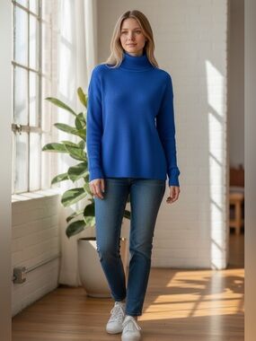 NWT! Blue Turtleneck Rib Knit Sweater